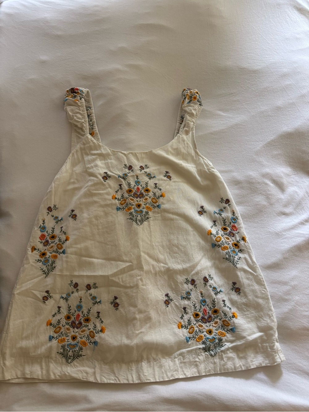 Free People Cream Mini Dress with Yellow & Blue Floral Embroidery